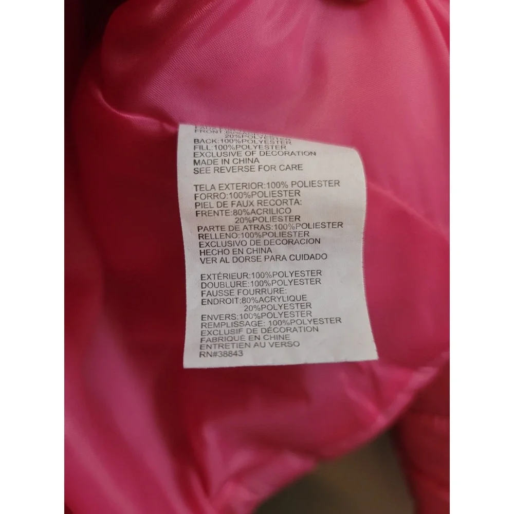 R1881 By S.Rothschild L(14) Pink Puffer Jacket Hooded Faux Fur Big Girls Neon